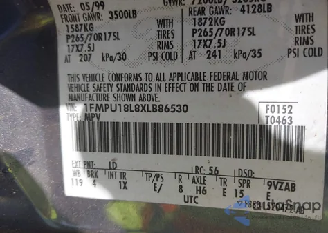 1999 Ford Expedition Eddie Bauer/Xlt z USA, uszkodzony, nr VIN 1FMPU18L8XLB86530